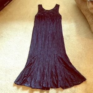 Navy Evening Gown with Lace Jacket